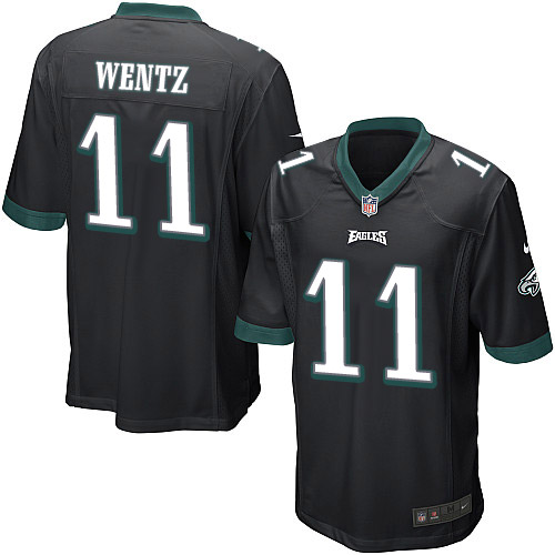 Men's Game Carson Wentz Nike Jersey Black Alternate - #11 NFL Philadelphia Eagles